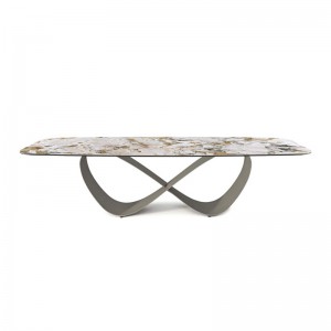 Ιταλικό υψηλό άκρο προσαρμοσμένο ανοξείδωτο χάλυβα σύγχρονη μακρά πολυτελή ορθογώνια μαύρη πυροσυσσωρευμένη πέτρινη τραπεζαρί...