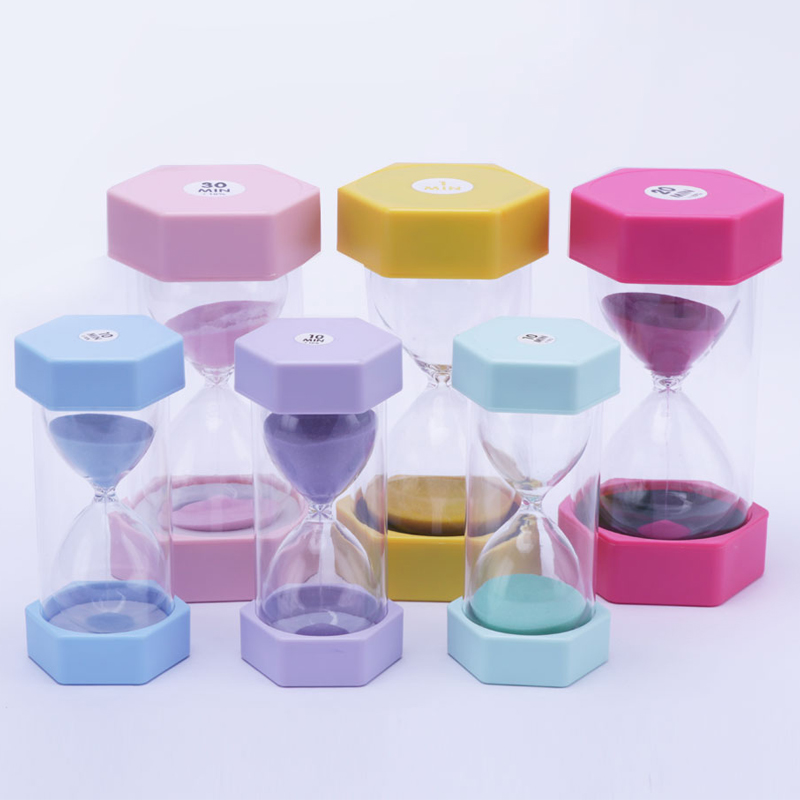 30 λεπτά ρολόι Sand Purple Hexagon Πλαστικό χρονοδιακόπτη άμμου Houglass για διακοσμήσεις και εκπαίδευση στο σπίτι