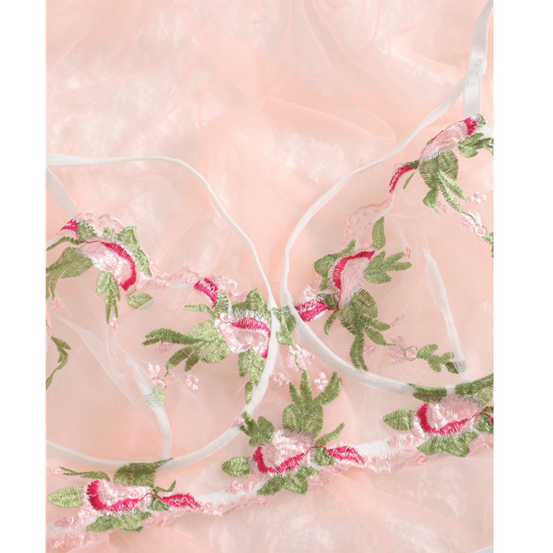 Πλέγμα floral κέντημα ιμάντα garter σετ εσώρουχα