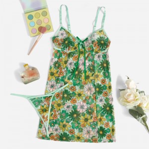 Άνοιξη floral print cami tie bow front slip με σέξι αντίθετο λουρί