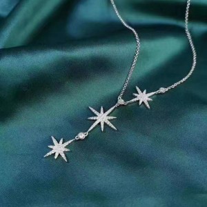 STERLING Silver 925 αστέρι κολιέ με πέτρα CZ για κορίτσια
