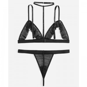 Harness cup-out cut-out frill trill σετ εσώρουχα με σέξι πλέγμα στρώμα