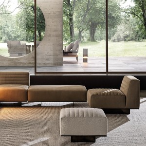 Ιταλικά Minotti Modern Black Cotton και Linen Sofa Fabric Sectional Set Furniture