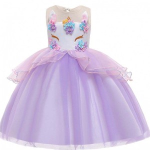 Χονδρικό μωρό πανί για παιδιά Unicorn Ball Frock Design Girl Dresses DJS006