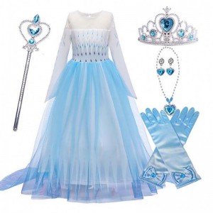 Απόκριες Καρναβάλι Γενέθλια Κόμμα Cosplay Outfit Ice 2 Long Sleeve Elsa Φόρεμα για κορίτσια HCGD-009