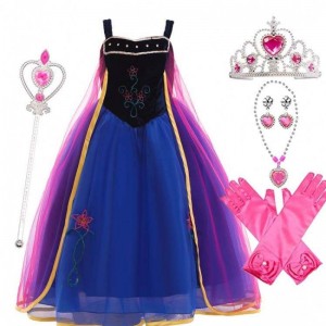 Κορίτσι Cosplay Snow Queen Princess Costume Άννα Φόρεμα Φόρεμα με αξεσουάρ γάντι Crown Wand HCGD-010