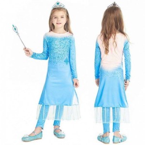 Princess Fancy Little Girls Long Dress Pants 2pcs Elsa Dress Cosplay με αξεσουάρ hcgd-021
