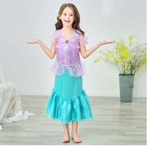 Princess Little Girls Sequins Γοργόνα φόρεμα για κορίτσι 6to7 χρόνια με κοσμήματα HCMM-006