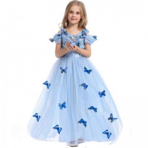 Χονδρική Aurora Princess Dress Sleeping Beauty Costume Girls Dress με πεταλούδα για παιδιά κοντά μανίκια δαντελωτή φόρεμα δαντέλας