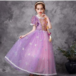 Baige European Style Princess Dress Halloween Party Wear Rapunzel Fluffy Mesh Frock