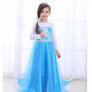 Baige Hot Selling Childrens \\\\ Wear Baby Girls Long Sleeve Maxi Dress Elsa Φόρεμα με μανδύα