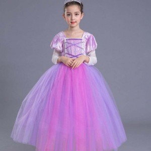 Χονδρικό υψηλής ποιότητας παιδιά Μωβ Rapunzel Long Puffy Sofia Princess Dress για κορίτσια SMR020