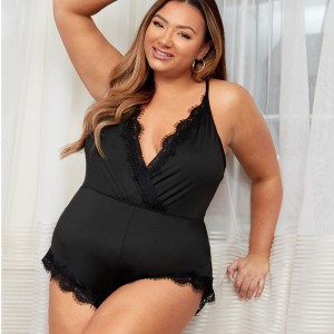 Scalloped Lace Trim Bodysuit Sexy Wrap Front Teddies και Bustiers