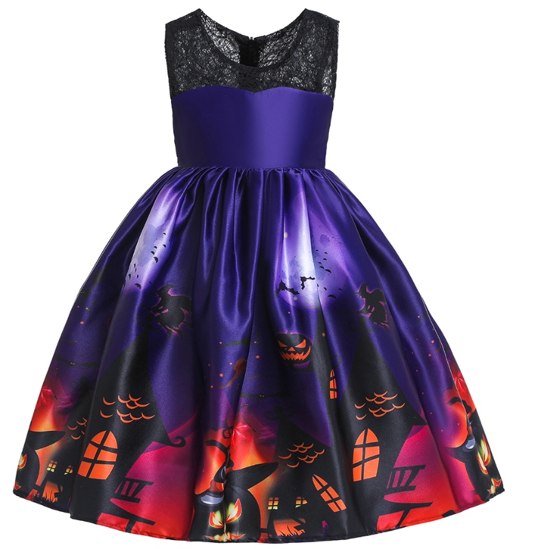 Παιδικά \\ Flying Sleeve Dress Halloween Princess Costume Ghost Print Φόρεμα με καπέλο