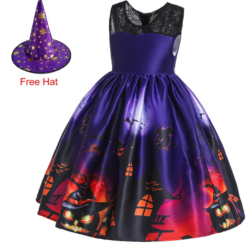 Παιδικά \\ Flying Sleeve Dress Halloween Princess Costume Ghost Print Φόρεμα με καπέλο