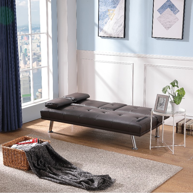 Faux δερμάτινο καναπέ αναδιπλούμενο καναπέ κρεβάτι με cupholder
