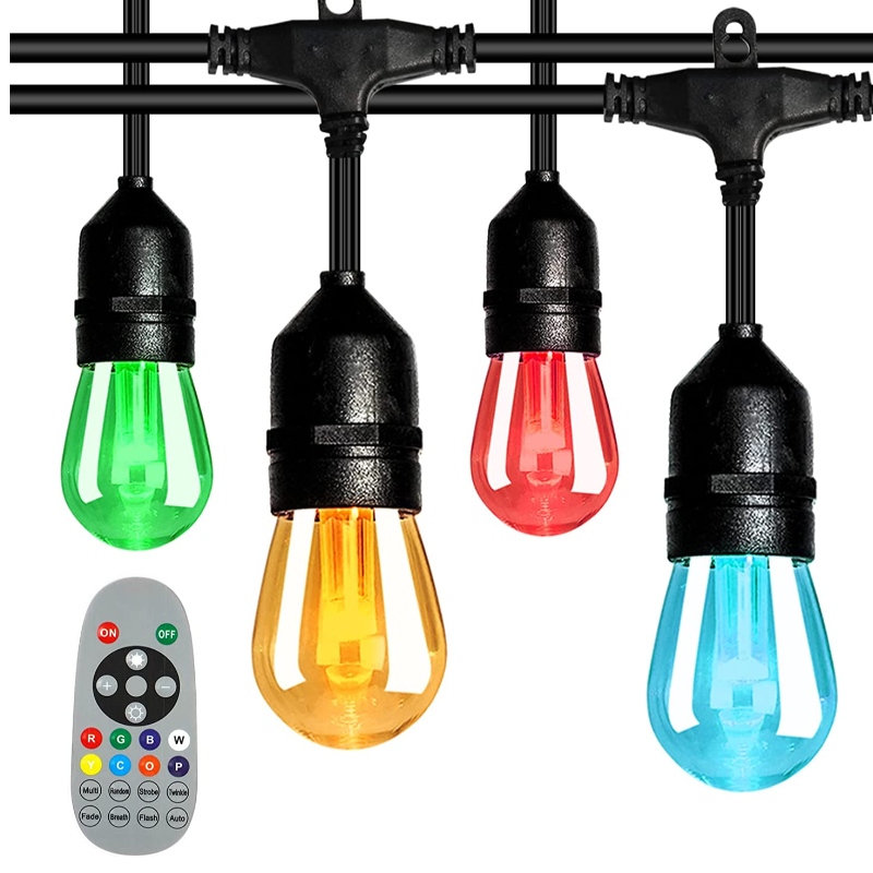 48ft Χρώμα Αλλαγή εξωτερικών φώτων, 15 λαμπτήρες LED Shatterproof Dimmable, IP65 αδιάβροχο, RGBW Αναβοσβήνει φώτα συμβολοσειράς με RF απομακρυσμένα, διακοσμητικά φώτα για κήπο αίθριο