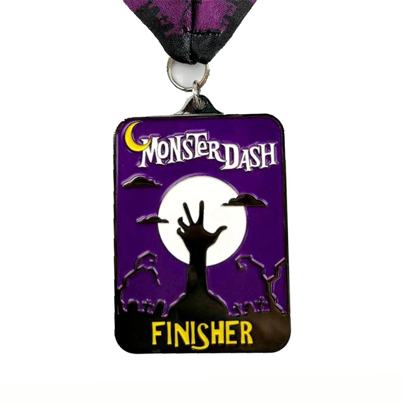 Metal Die Casting Ματ Black Metal Medal Halloween Flip-Open Sports Medals