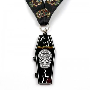 Metal Die Casting Ματ Black Metal Medal Halloween Flip-Open Sports Medals