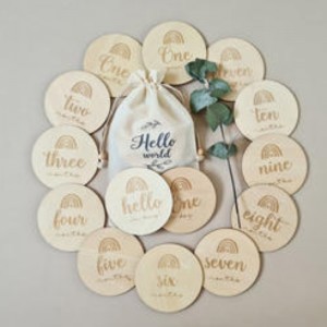 Ξύλινα τεχνούργημα έγκυος μωρό Μήνας Milestone Κάρτα ξύλινη μηνιαία αναμνηστική κάρτα καλλιέργειας