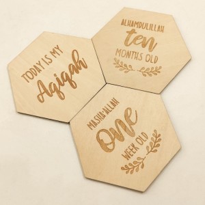 Ξύλινη κάρτα Milestone Wooden Laser Carved Polygon Baby \\\\ First Birthday Souvenir Baby Month Card