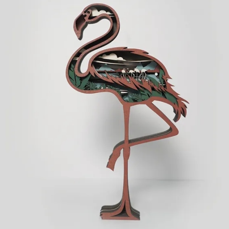 3D Flamingo Wooden Artifact Decoration