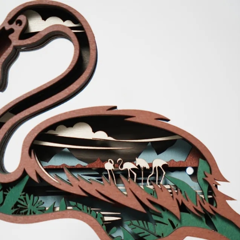 3D Flamingo Wooden Artifact Decoration