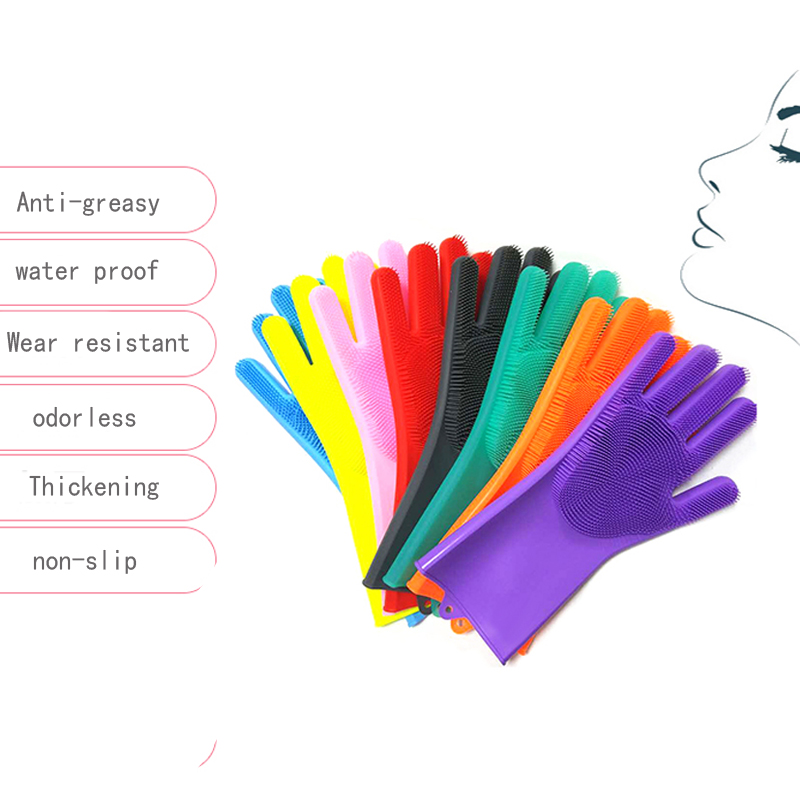 Επαναχρησιμοποιήσιμη σιλικόνη γάντια πιάτων, πλυντήρια πιάτων με βούρτσα, γάντια οικιακής κουζίνας, προμήθειες καλλωπισμού κατ...