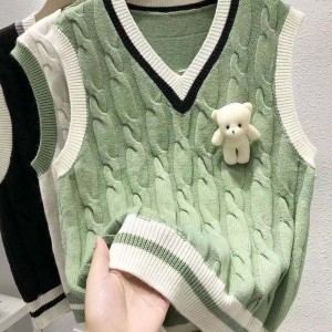 Πλεκτό γιλέκο γυναικείο πουλόβερ άνοιξη και φθινοπώρου