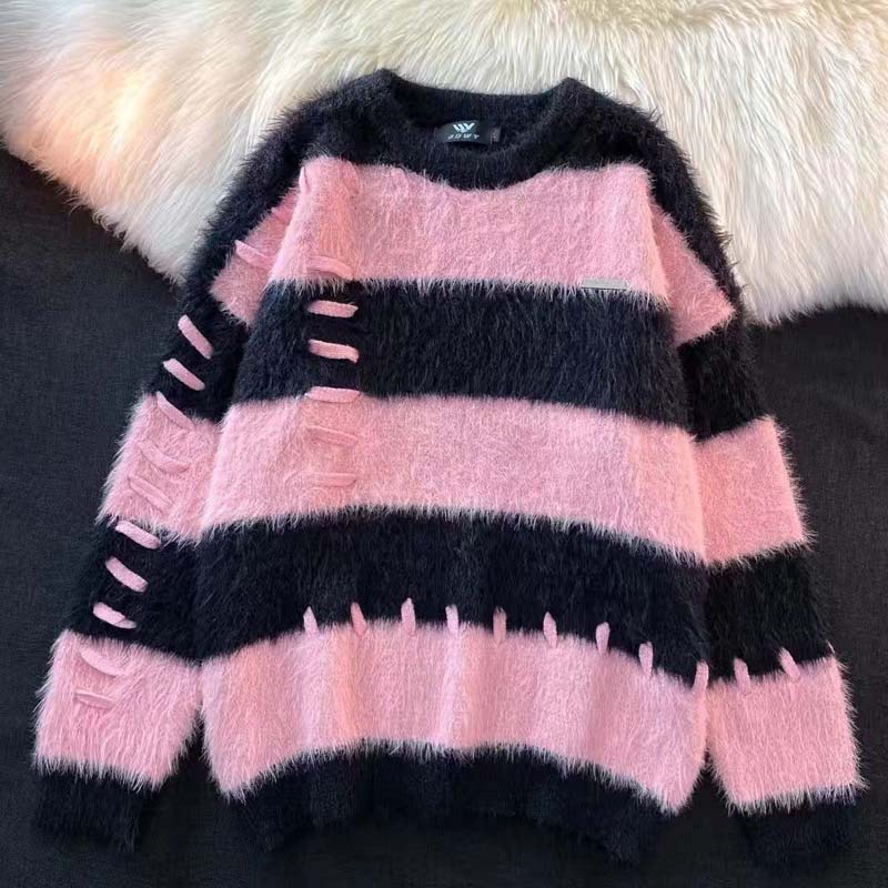 Φθινόπωρο και χειμώνα κορεατική έκδοση χαλαρή έγχρωμη ριγέ sable πουλόβερ