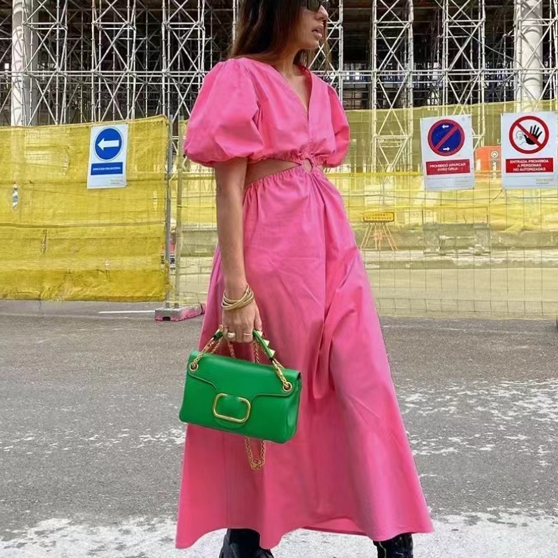 Σέξι φόρεμα μικρού μανικιού V-Neck Lantern