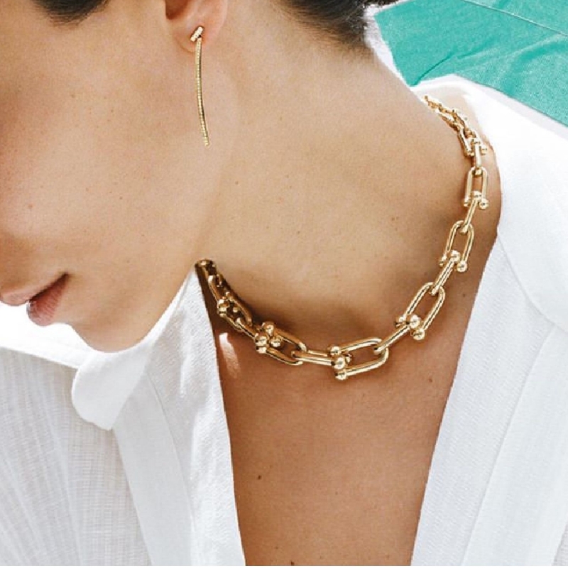 Παχές αλυσίδες κολιέ γυναικείες Ευρώπη και οι Ηνωμένες Πολιτείες INS Light Luxury Uncure Niche Horseshoe Buckle Collarbone Chain