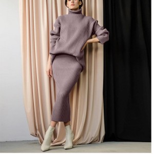 Χειμερινό New Fashion Custom Custom Γυναίκες \\\\ Warm Turtleneck Pullover Πλεκτό Midi Sear Suirt 2 Piece Suit Women \\\\