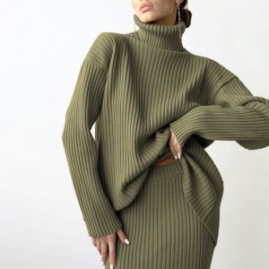 Χειμερινό New Fashion Custom Custom Γυναίκες \\\\ Warm Turtleneck Pullover Πλεκτό Midi Sear Suirt 2 Piece Suit Women \\\\