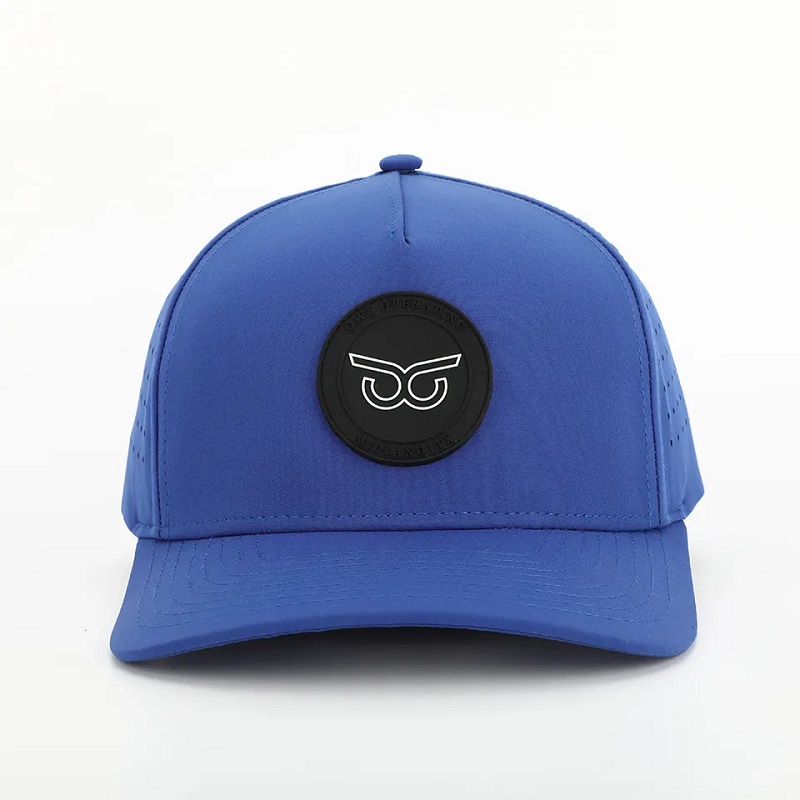 Νέο Custom Custom PVC Patch Logo 5 Πάνελ Αδιάβροχο καπέλο πολυεστέρα Sport Golf, Laser Cut διάτρητο μπαμπά Gorras, σχοινί μπέιζμπολ