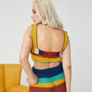 Βαθιά V-Neck Χειροποίητο βελονάκι σέξι γυναίκες πουλόβερ καλλιέργεια κορυφής πλεκτά ρούχα