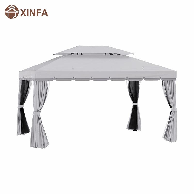 10 \\\\ \'x 13 \\\\\' Patio Gazebo Double Roof Outdoor Gazebo Canopy Shelter με δίχτυ&κουρτίνες, γκρι