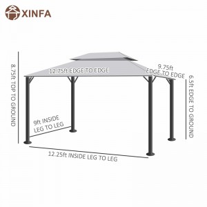 10 \\\\ \'x 13 \\\\\' Patio Gazebo Double Roof Outdoor Gazebo Canopy Shelter με δίχτυ&κουρτίνες, γκρι