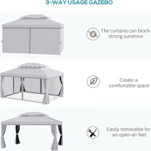 10 \\\\ \'x 13 \\\\\' Patio Gazebo Double Roof Outdoor Gazebo Canopy Shelter με δίχτυ&κουρτίνες, γκρι
