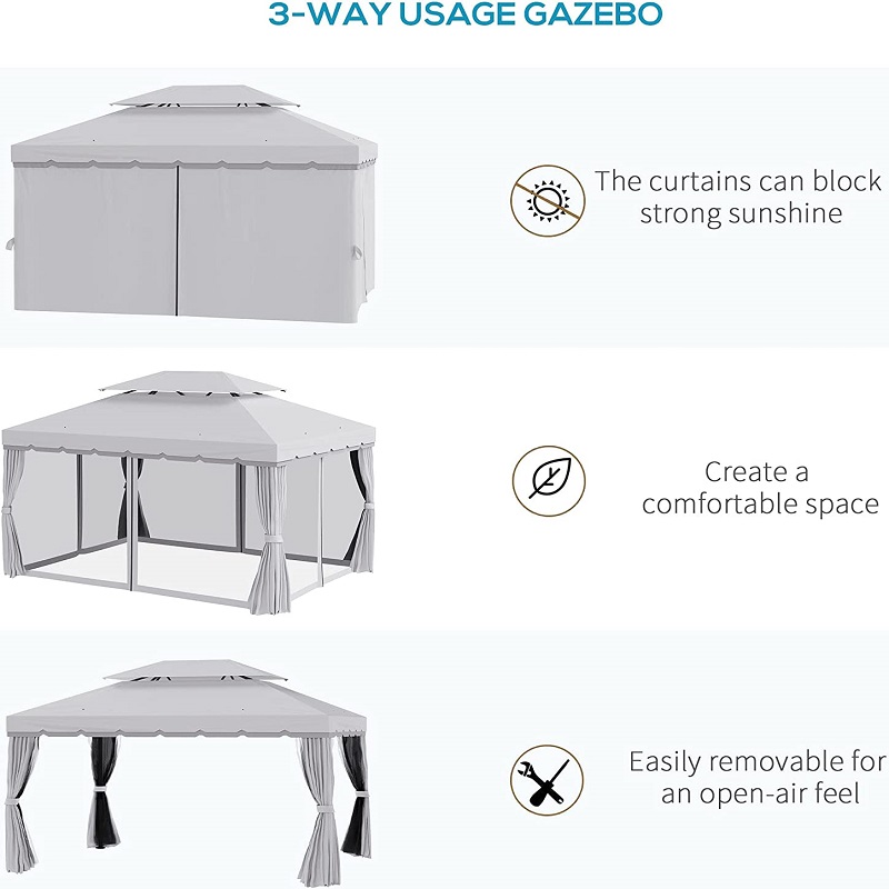 10 \\\\ \'x 13 \\\\\' Patio Gazebo Double Roof Outdoor Gazebo Canopy Shelter με δίχτυ&κουρτίνες, γκρι
