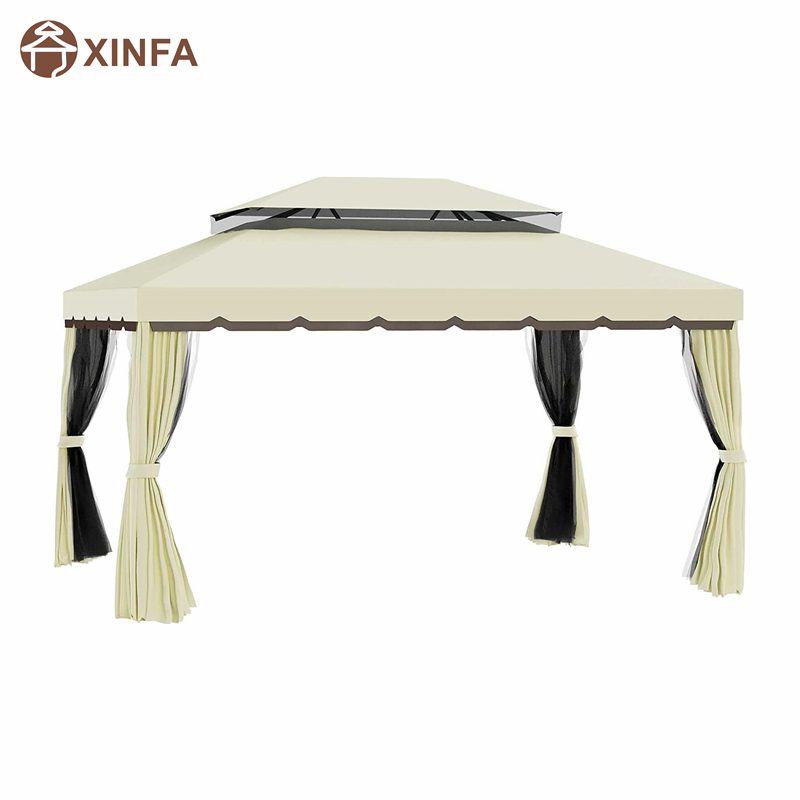 10 \\\\ \'x 13 \\\\\' Patio Gazebo Double Roof Outdoor Gazebo Canopy Shelter με δίχτυ&κουρτίνες, ανοιχτό κίτρινο