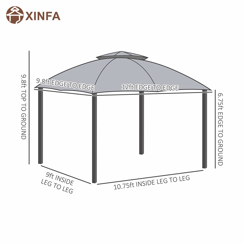 10 \\ 'x 12 \\' Εξωτερικό κιόσκι αίθριο Gazebo Canopy Shelter W/double εξαερισμένη οροφή, φερμουάρ με πλευρικά τοιχώματα, γκρι