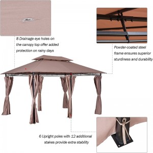 10 \\\\ \'x 13 \\\\\' Outdoor Soft Top Pergola Gazebo με κουρτίνες, κιόσκι με 2 επιπέδων χαλύβδινων για αίθριο, Khaki