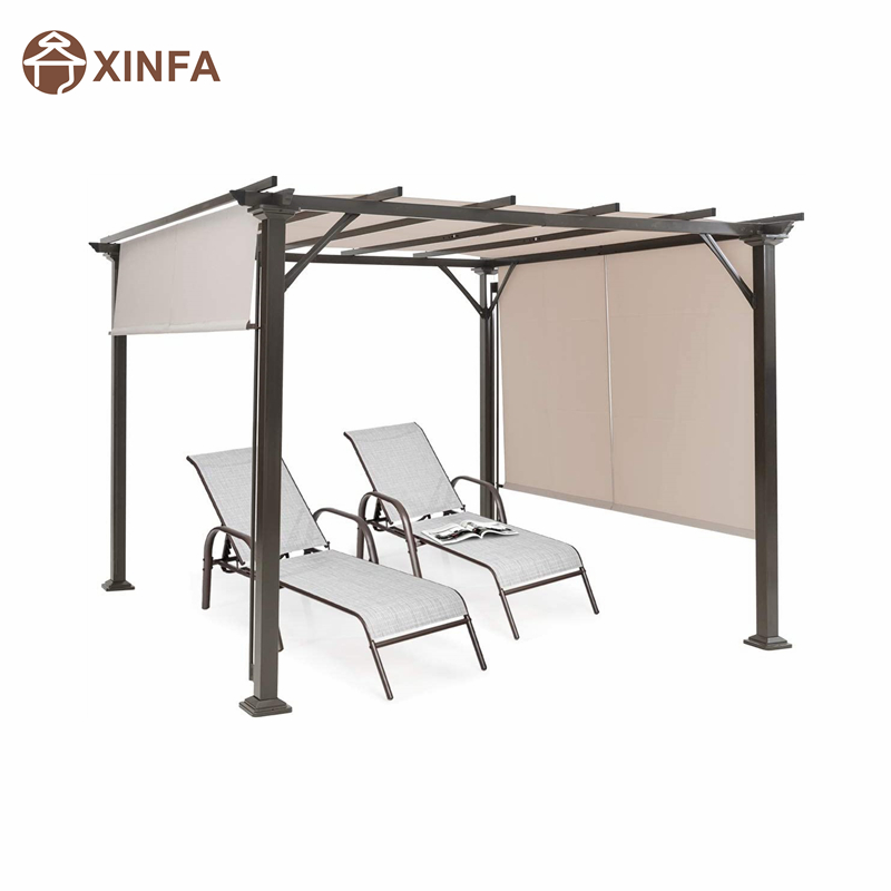 10 \\\\ \'x 10 \\\\\' Outdoor Pergola, Δομή σκιάς επίπλων Patio, Εξωτερική πέργκολα χαλύβδινης πτέρυγας με ανασυρόμενες αποχρώσεις θόλων