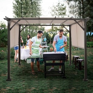 10 \\\\ \'x 10 \\\\\' Outdoor Pergola, Δομή σκιάς επίπλων Patio, Εξωτερική πέργκολα χαλύβδινης πτέρυγας με ανασυρόμενες αποχρώσεις θόλων