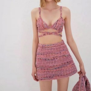 Ρετρό ιδιοσυγκρασία μικρό κοστούμι αρώματος tweed slim φούστα κοστούμι