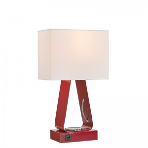 Μικρή λάμπα γραφείου με κόκκινο φινίρισμα, θύρα φόρτισης USB, σταθμό ασύρματου φορτίου και διακόπτη roft/off στο Owonroom