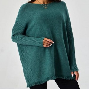 Pullover Ribbed Sleeve Raw Hem Fashion Γυναίκες πουλόβερ