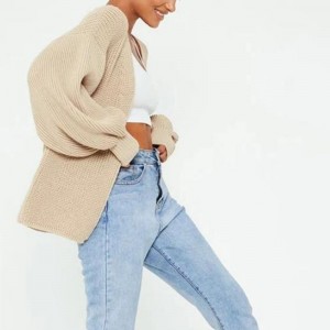 Πλεκτή ζακέτα με μακριά μανίκια μπαλονιών και ανοιχτό μέτωπο