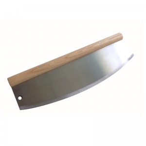 China Factory 304 ανοξείδωτος χάλυβα πίτσας πίτσα Pizza Slicer Pizza Rocker με ξύλινη λαβή